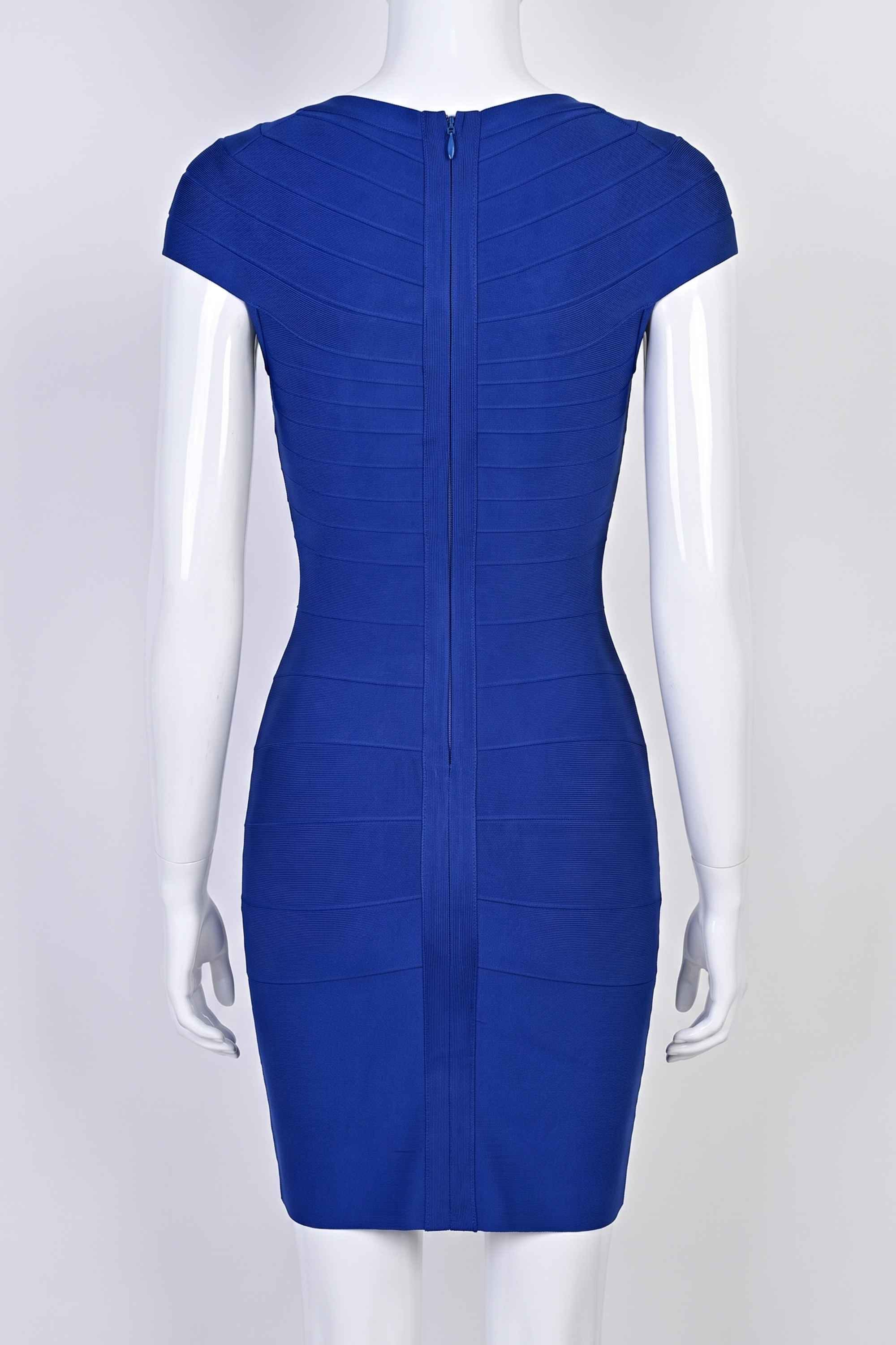 Woman wearing a figure flattering  Celine Bandage Mini Dress - Navy Blue BODYCON COLLECTION Pty Ltd