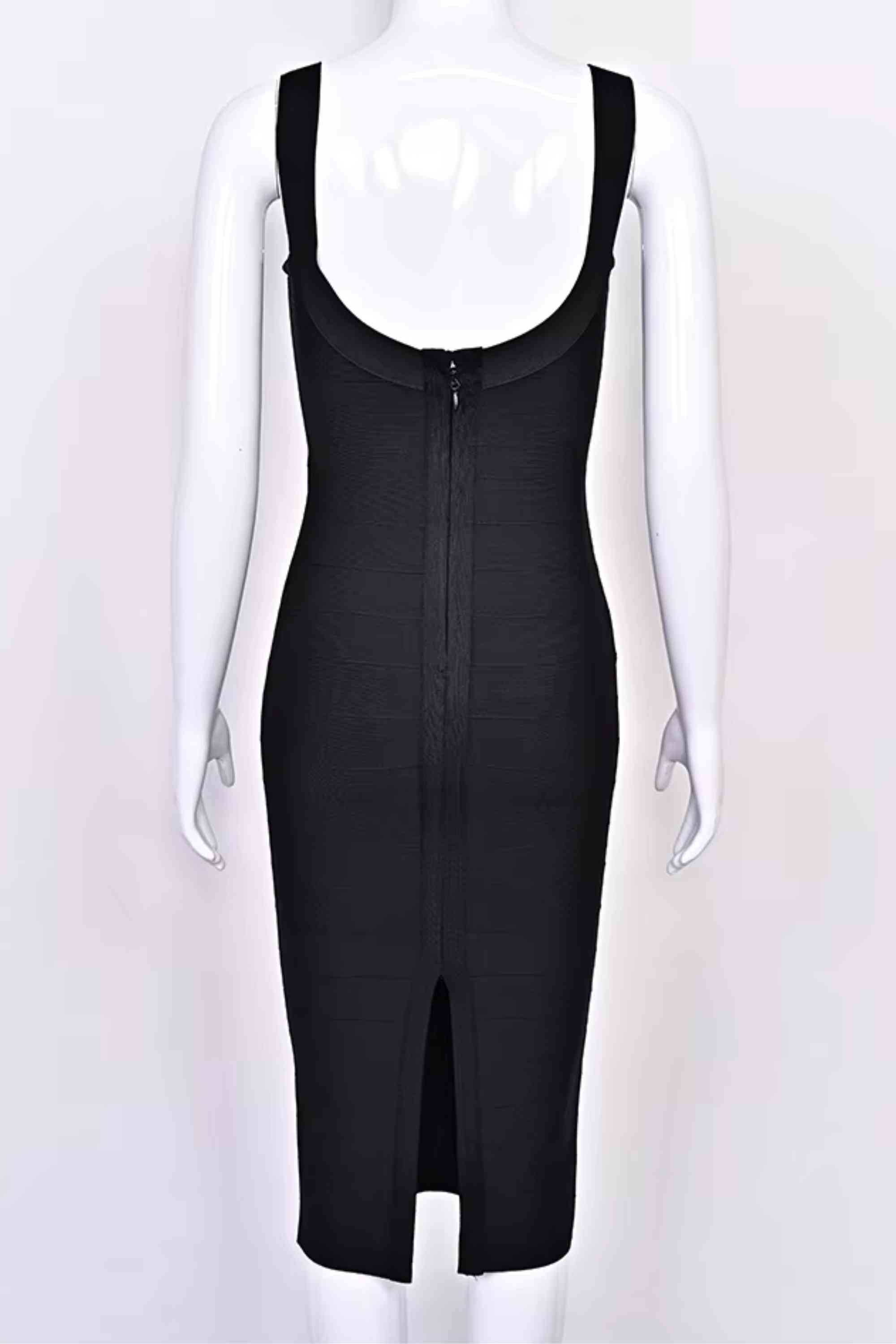 Woman wearing a figure flattering  Cindy Bandage Midi Dress - Classic Black BODYCON COLLECTION Pty Ltd
