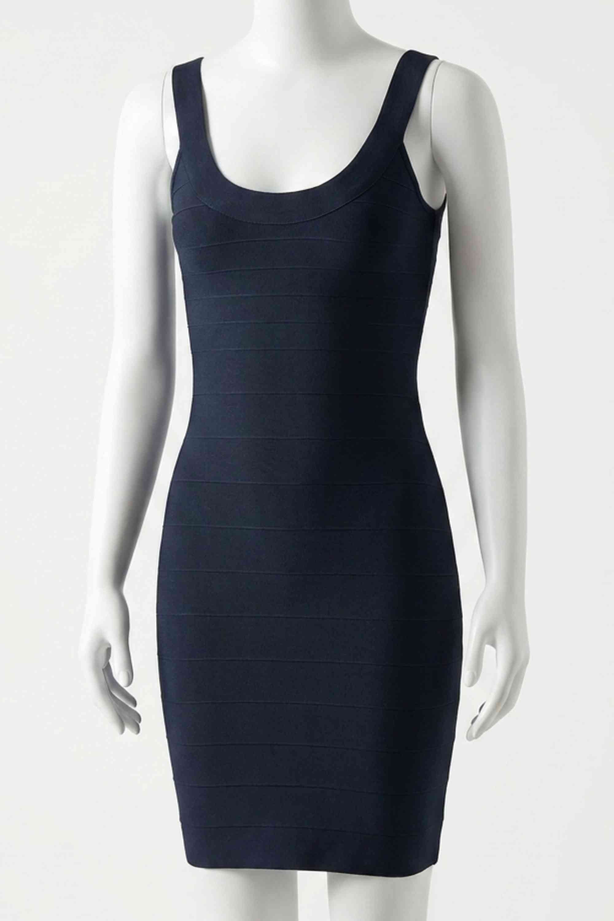 Woman wearing a figure flattering  Cindy Bandage Mini Dress - Classic Black BODYCON COLLECTION Pty Ltd
