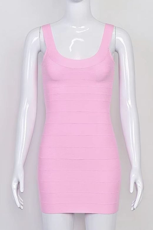 Woman wearing a figure flattering  Cindy Bandage Mini Dress - Dusty Pink BODYCON COLLECTION Pty Ltd