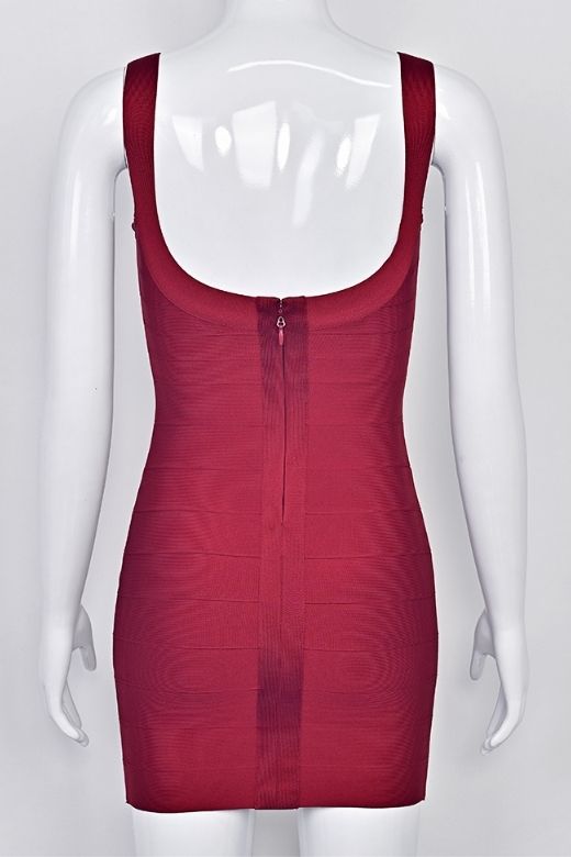 Woman wearing a figure flattering  Cindy Bandage Mini Dress - Red Wine BODYCON COLLECTION Pty Ltd