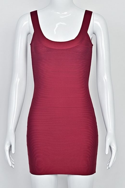 Woman wearing a figure flattering  Cindy Bandage Mini Dress - Red Wine BODYCON COLLECTION Pty Ltd