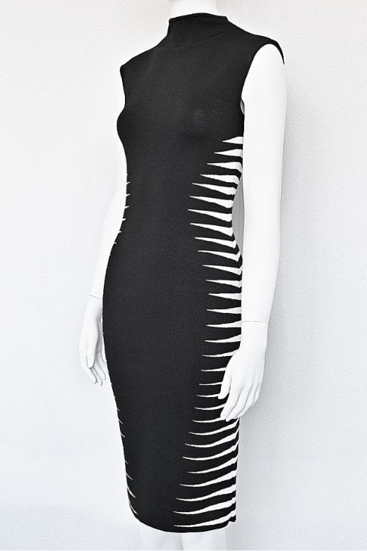 Woman wearing a figure flattering  Cleo Bandage Midi Dress - Classic Black BODYCON COLLECTION Pty Ltd