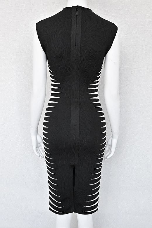 Woman wearing a figure flattering  Cleo Bandage Midi Dress - Classic Black BODYCON COLLECTION Pty Ltd