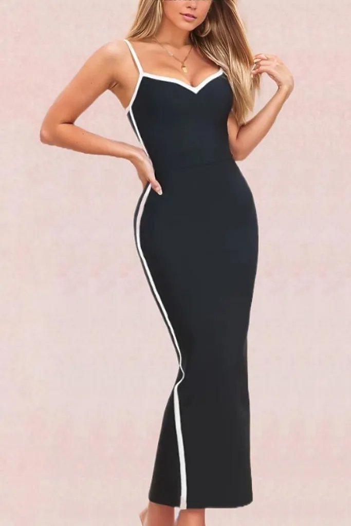 Woman wearing a figure flattering  Dianne Bandage Maxi Dress - Classic Black BODYCON COLLECTION