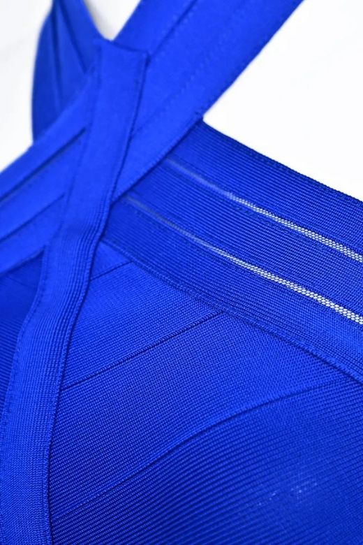 Woman wearing a figure flattering  Eden Bandage Dress - Royal Blue BODYCON COLLECTION