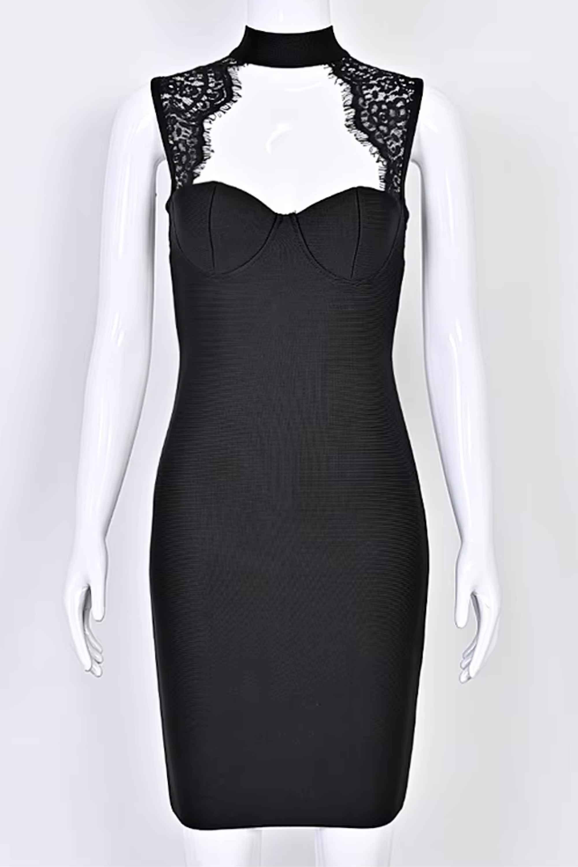 Woman wearing a figure flattering  Elia Bandage Dress - Classic Black BODYCON COLLECTION Pty Ltd