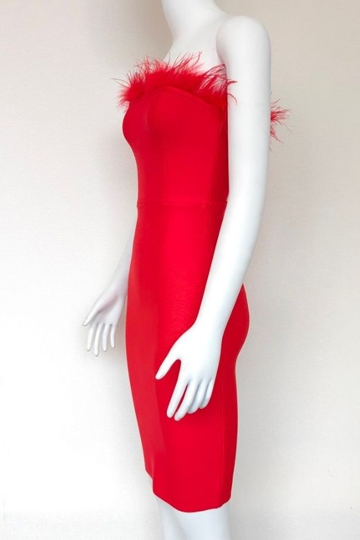 Woman wearing a figure flattering  Erin Bandage Dress - Lipstick Red BODYCON COLLECTION