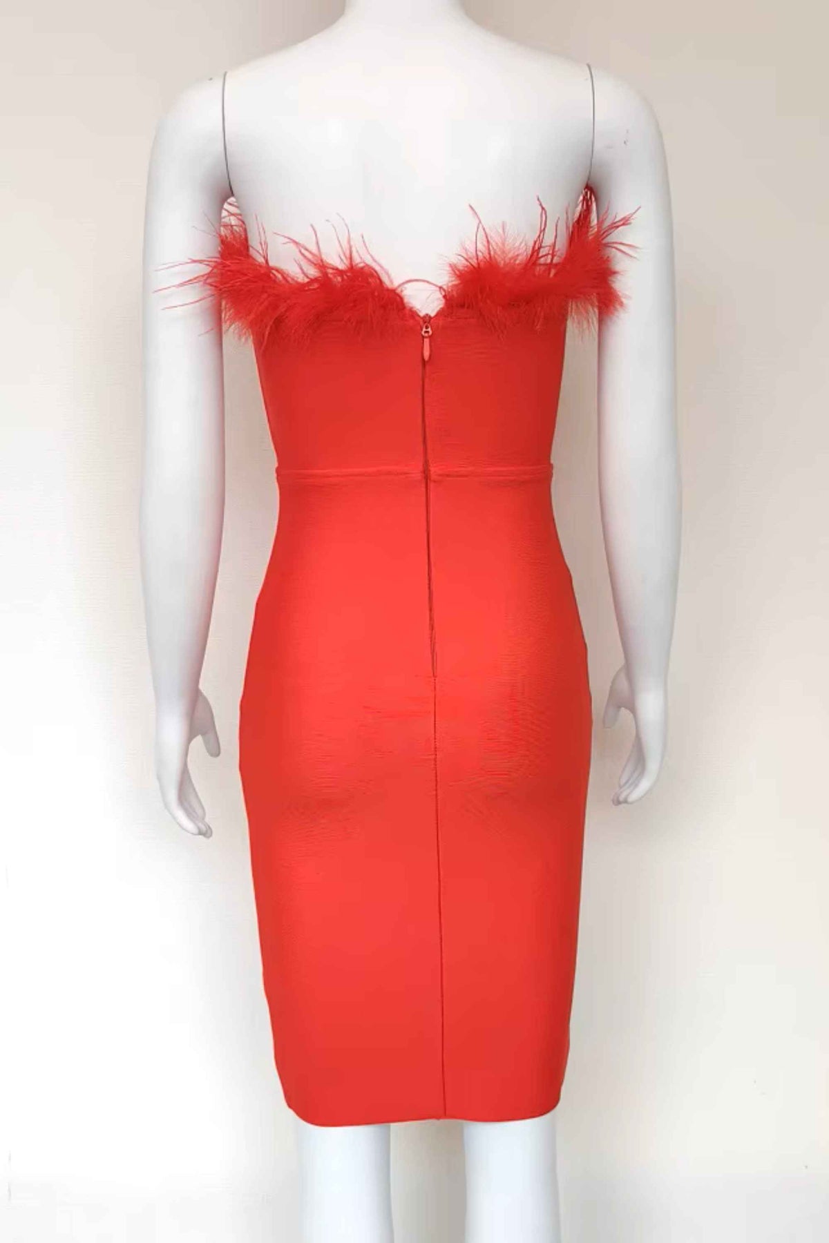 Woman wearing a figure flattering  Erin Bandage Dress - Lipstick Red BODYCON COLLECTION