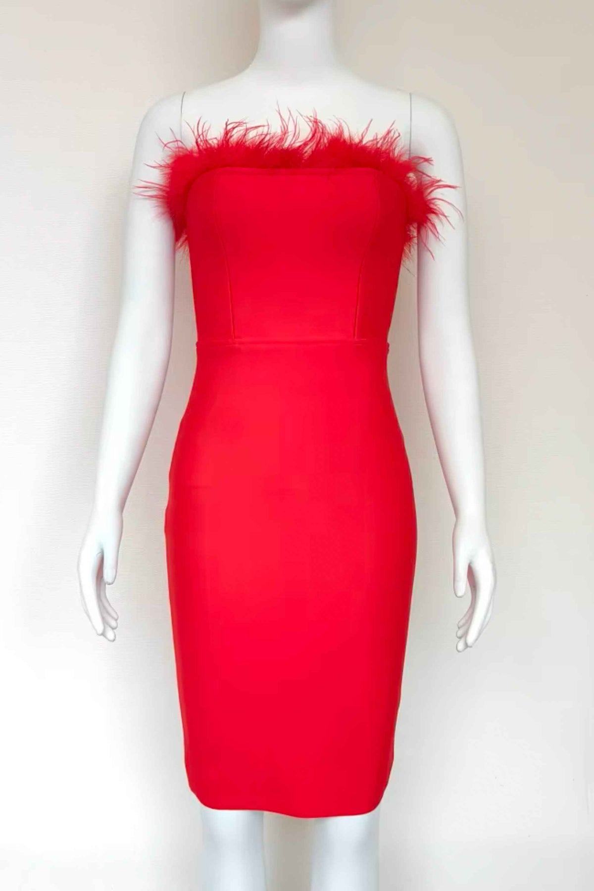 Woman wearing a figure flattering  Erin Bandage Dress - Lipstick Red BODYCON COLLECTION