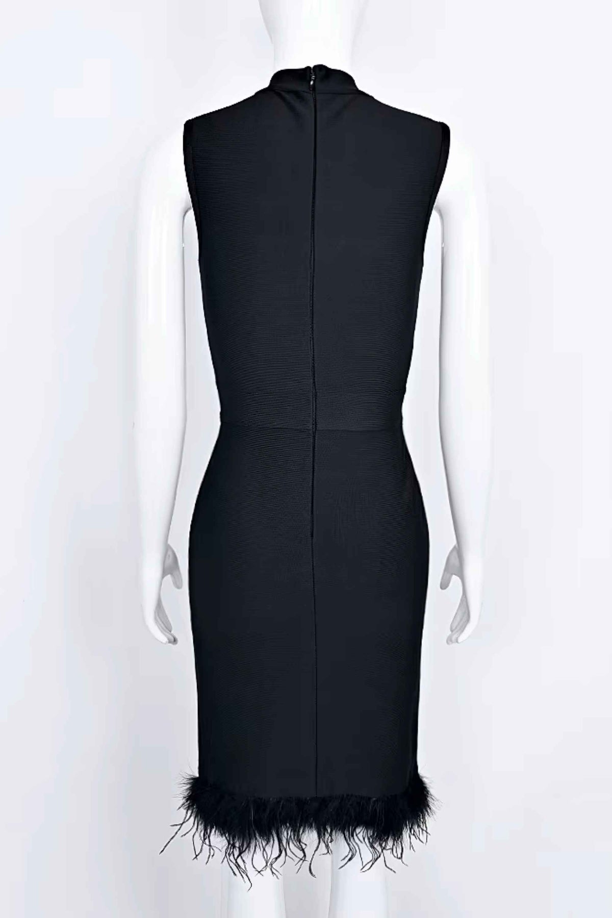 Woman wearing a figure flattering  Erin High Neck Bandage Dress -  Classic Black BODYCON COLLECTION