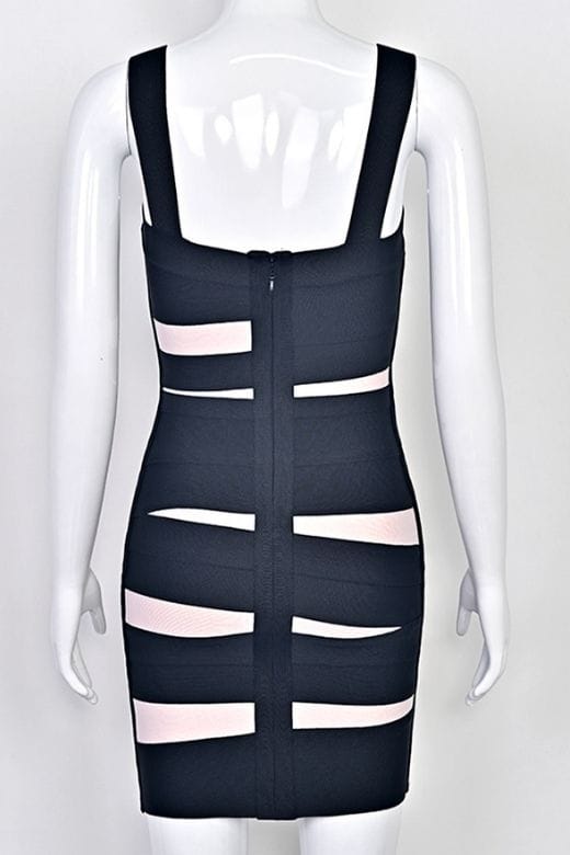 Woman wearing a figure flattering  Fleur Bandage Mini Dress - Classic Black BODYCON COLLECTION Pty Ltd