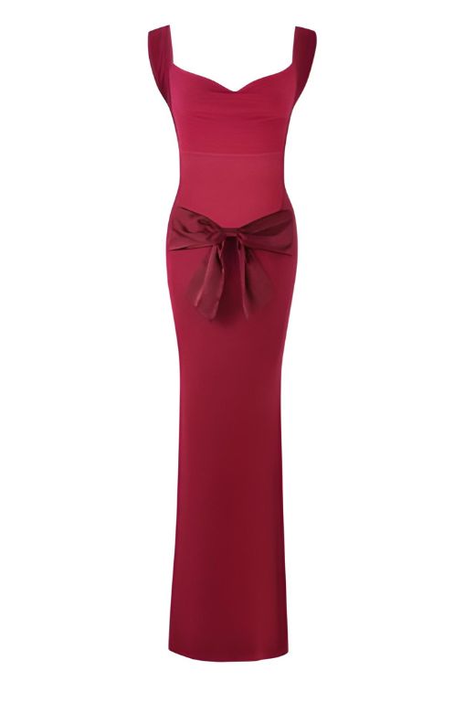 Woman wearing a figure flattering  Harper Bodycon Maxi Dress - Lipstick Red BODYCON COLLECTION