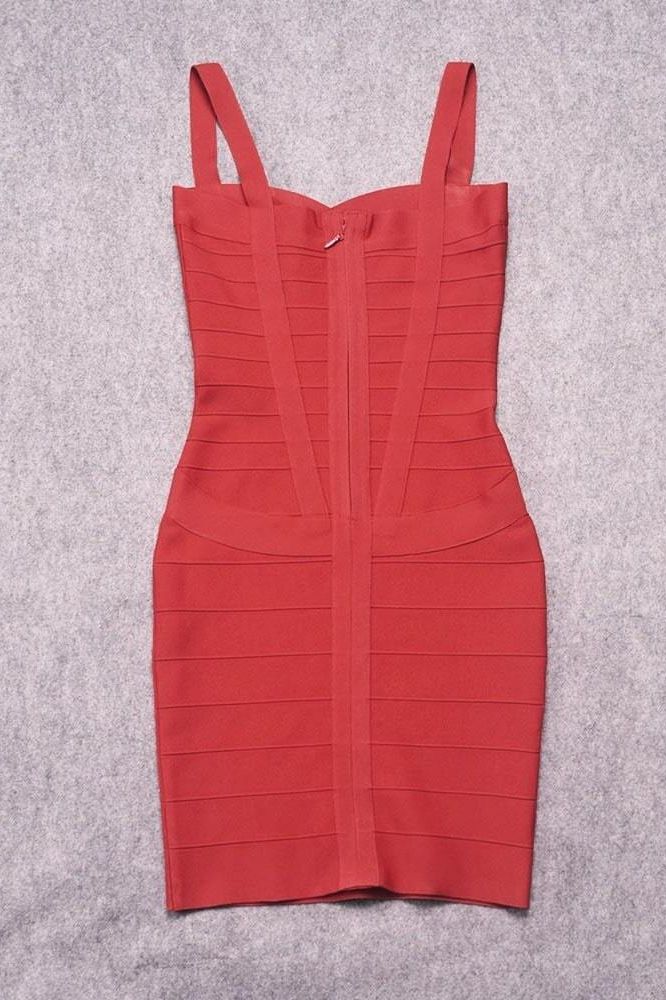 Woman wearing a figure flattering  Heidi Bandage Mini Dress - Red Wine Bodycon Collection