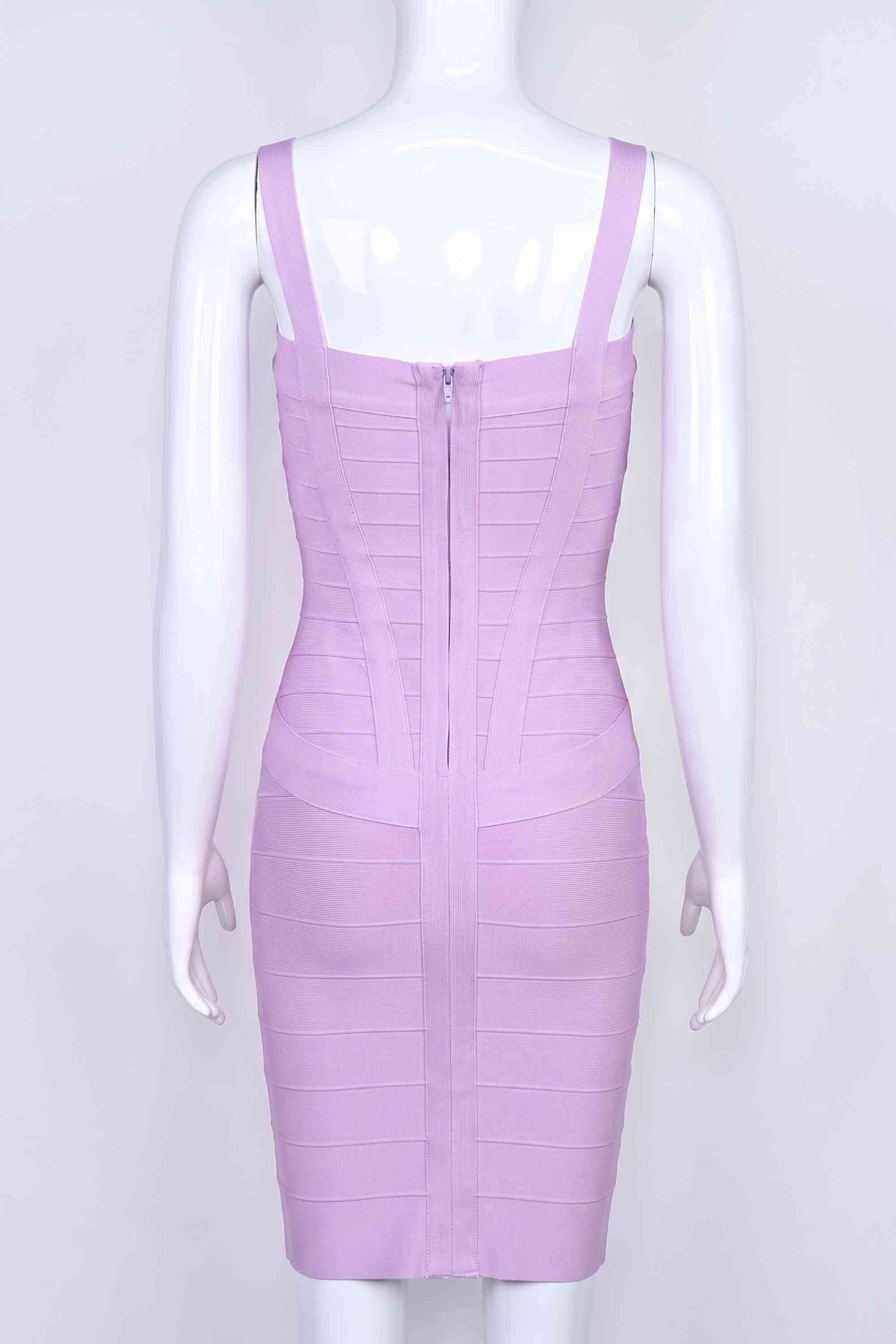 Woman wearing a figure flattering  Heidi Bandage Mini Dress - Violet Bodycon Collection