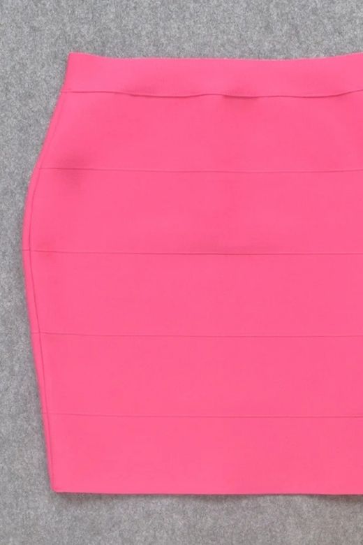 Woman wearing a figure flattering  High Waist Bandage Striped Mini Skirt - Hot Pink BODYCON COLLECTION