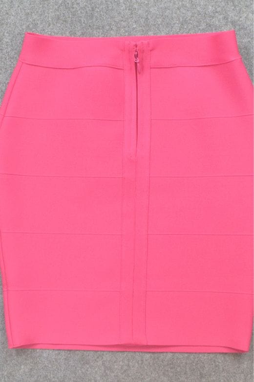 Woman wearing a figure flattering  High Waist Bandage Striped Mini Skirt - Hot Pink BODYCON COLLECTION