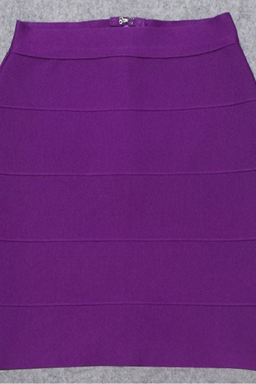 Woman wearing a figure flattering  High Waist Bandage Striped Mini Skirt - Plum Purple BODYCON COLLECTION