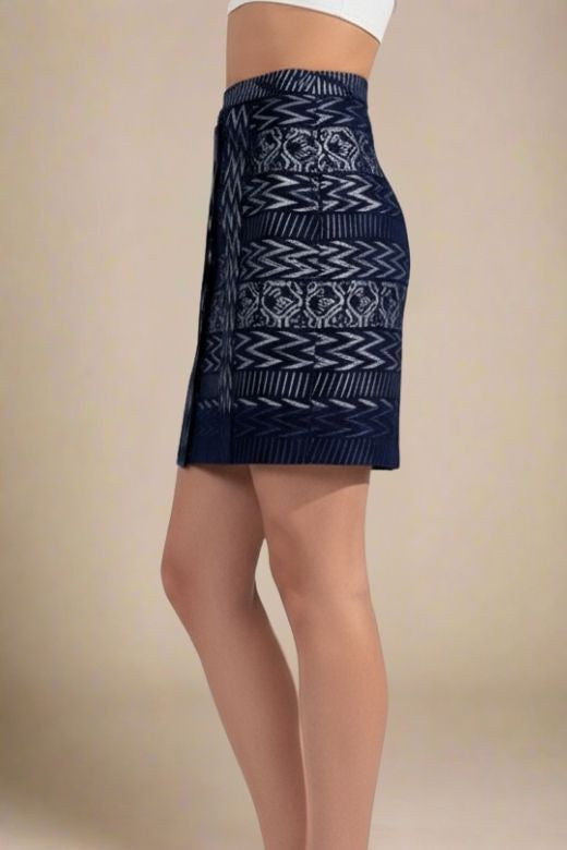 Woman wearing a figure flattering  High Waist Metallic Mini Skirt - Classic Black BODYCON COLLECTION