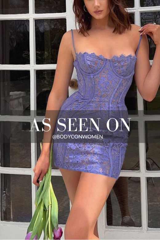 Woman wearing a figure flattering  Honor Bodycon Mini Dress - Violet Purple BODYCON COLLECTION