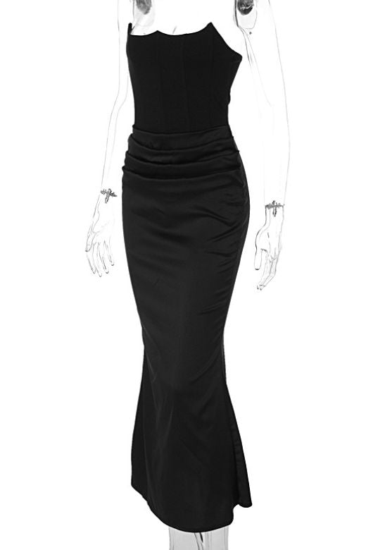 Woman wearing a figure flattering  Hope Bodycon Wrap Maxi Dress - Classic Black BODYCON COLLECTION