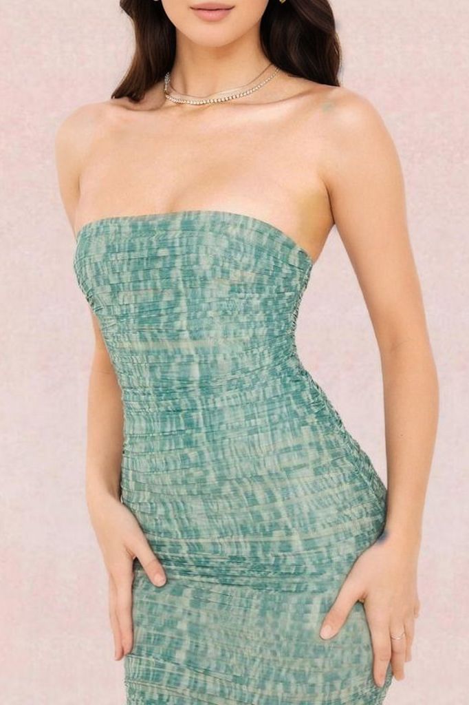 Woman wearing a figure flattering  Isla Bodycon Wrap Midi Dress - Mint Green BODYCON COLLECTION