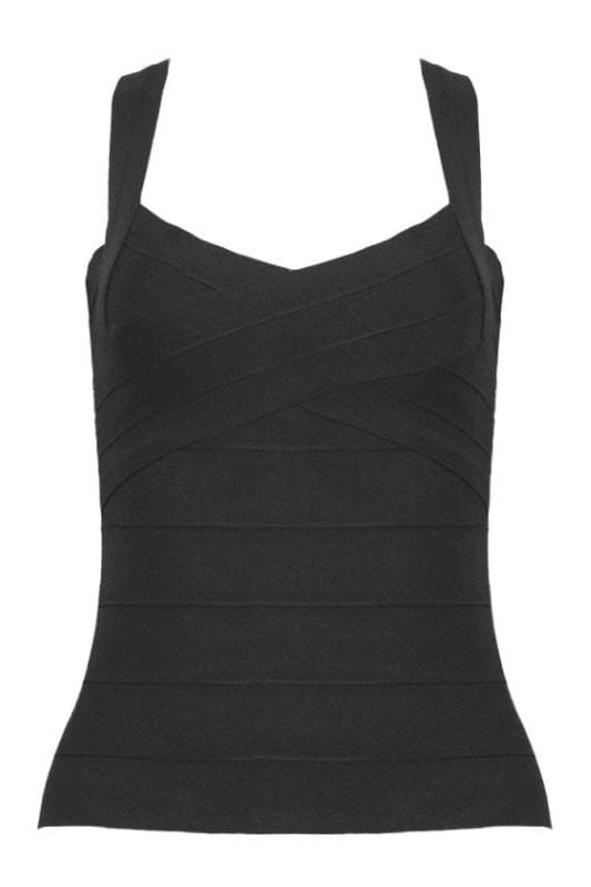 Woman wearing a figure flattering  Jay Bandage Crop Top - Classic Black BODYCON COLLECTION