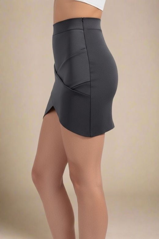 Woman wearing a figure flattering  Jay High Waist Bandage Mini Skirt - Classic Black BODYCON COLLECTION