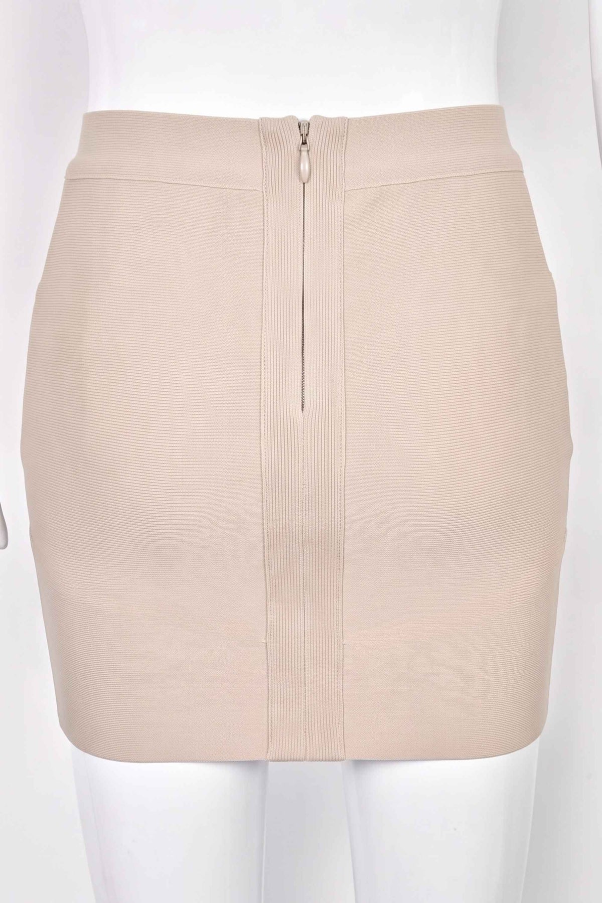 Woman wearing a figure flattering  Jay High Waist Bandage Mini Skirt - Cream BODYCON COLLECTION
