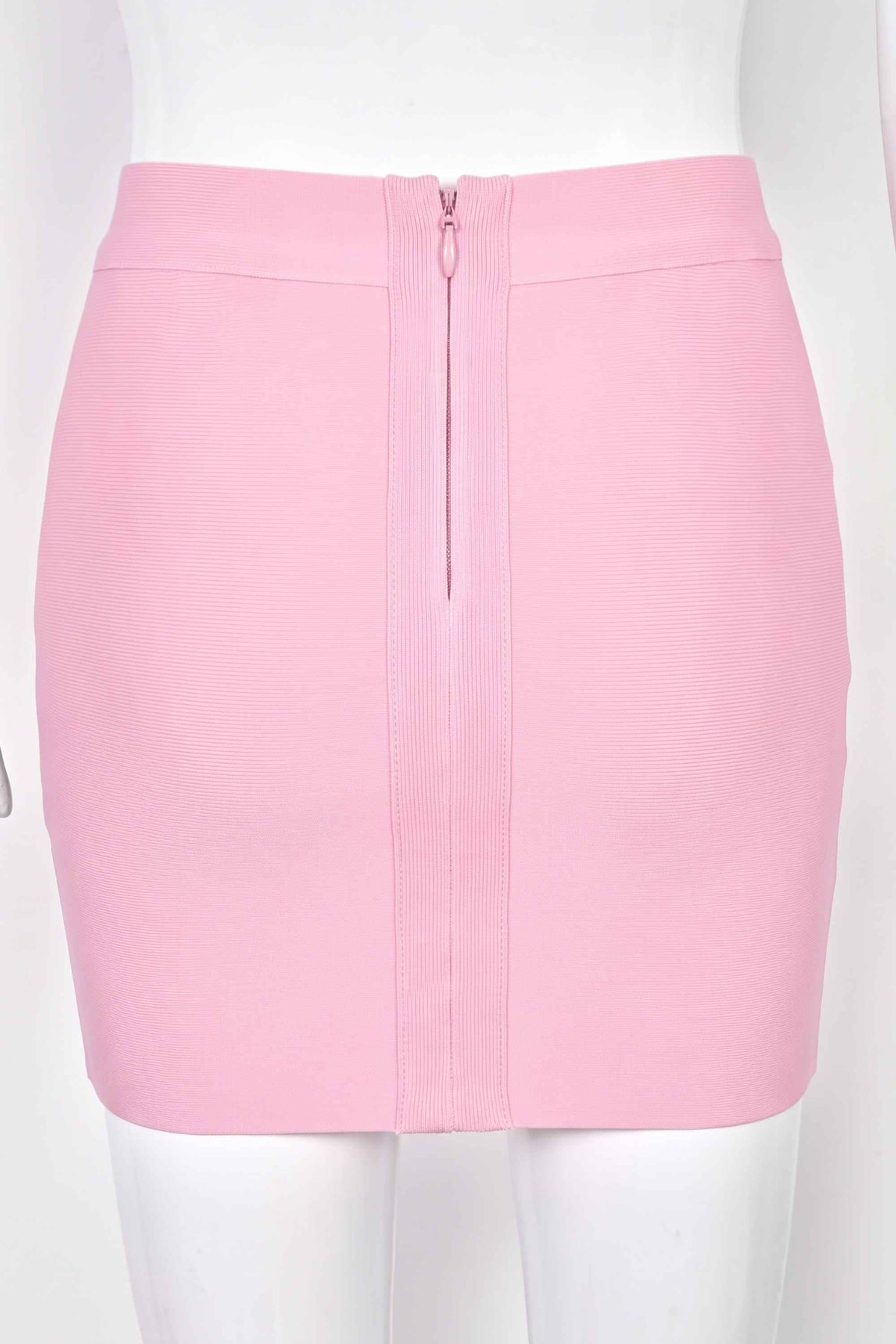 Woman wearing a figure flattering  Jay High Waist Bandage Mini Skirt - Dusty Pink BODYCON COLLECTION