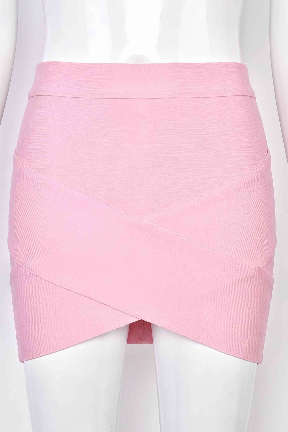 Woman wearing a figure flattering  Jay High Waist Bandage Mini Skirt - Dusty Pink BODYCON COLLECTION