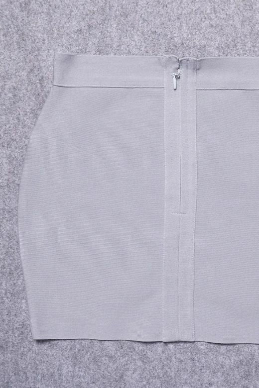 Woman wearing a figure flattering  Jay High Waist Bandage Mini Skirt - Grey BODYCON COLLECTION