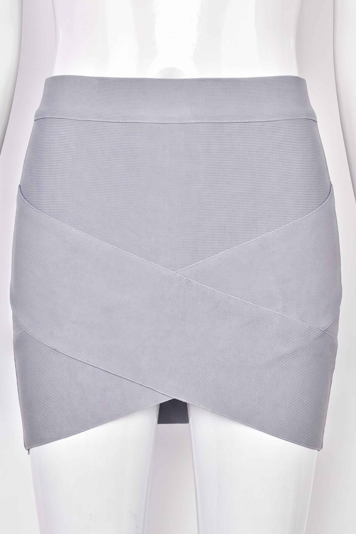 Woman wearing a figure flattering  Jay High Waist Bandage Mini Skirt - Grey BODYCON COLLECTION