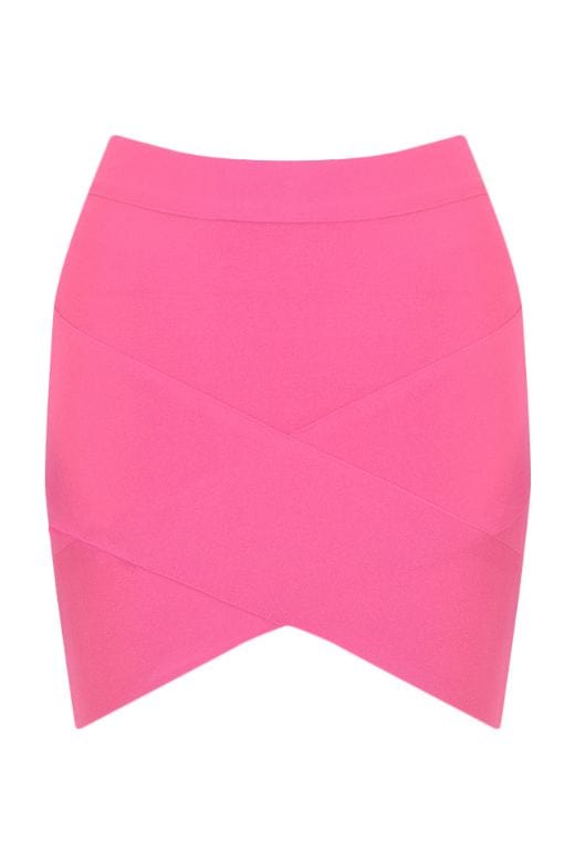 Woman wearing a figure flattering  Jay High Waist Bandage Mini Skirt - Hot Pink BODYCON COLLECTION