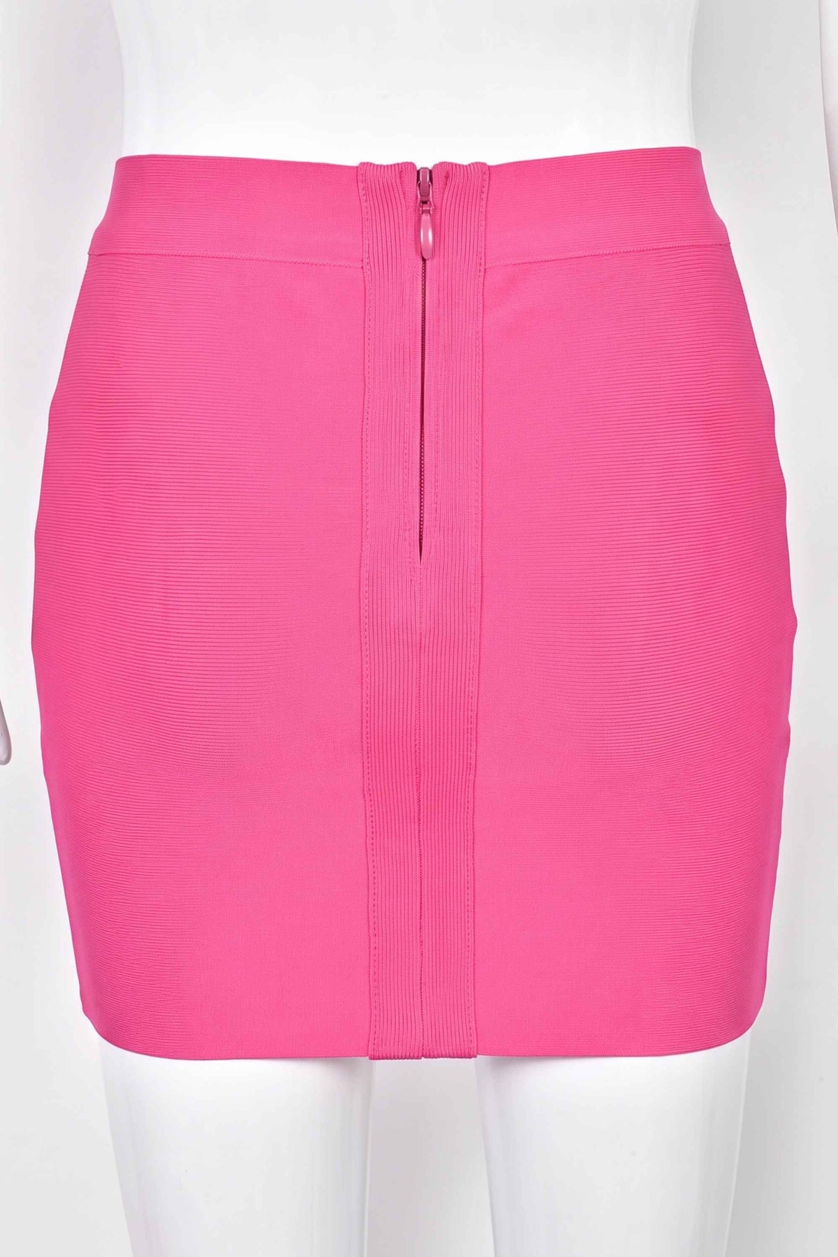 Woman wearing a figure flattering  Jay High Waist Bandage Mini Skirt - Hot Pink BODYCON COLLECTION