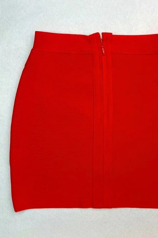 Woman wearing a figure flattering  Jay High Waist Bandage Mini Skirt - Lipstick Red BODYCON COLLECTION