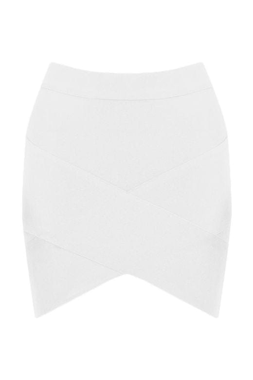 Woman wearing a figure flattering  Jay High Waist Bandage Mini Skirt - Pearl White BODYCON COLLECTION