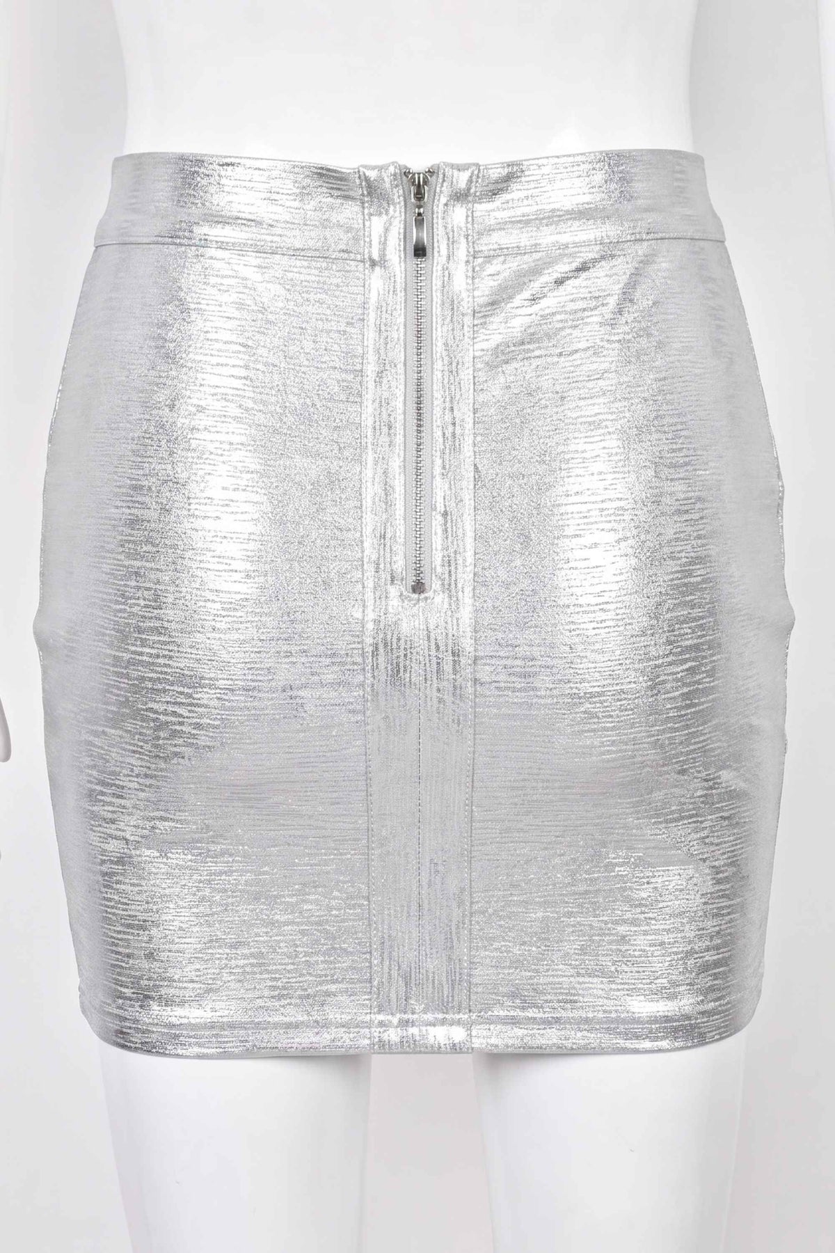 Woman wearing a figure flattering  Jay High Waist Bandage Mini Skirt - Silver BODYCON COLLECTION