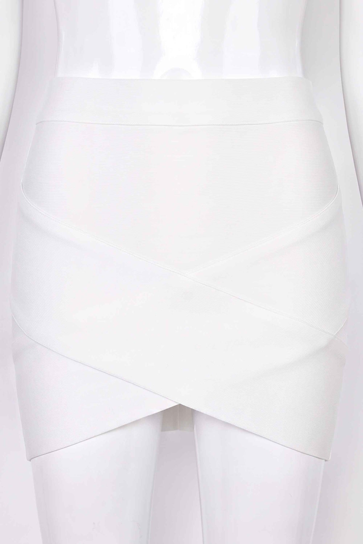 Woman wearing a figure flattering  Jay High Waist Bandage Mini Skirt - White Pearl BODYCON COLLECTION