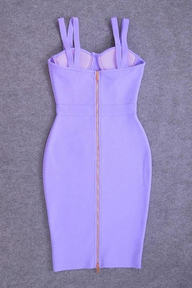 Woman wearing a figure flattering  Kate Bandage Dress - Violet Bodycon Collection