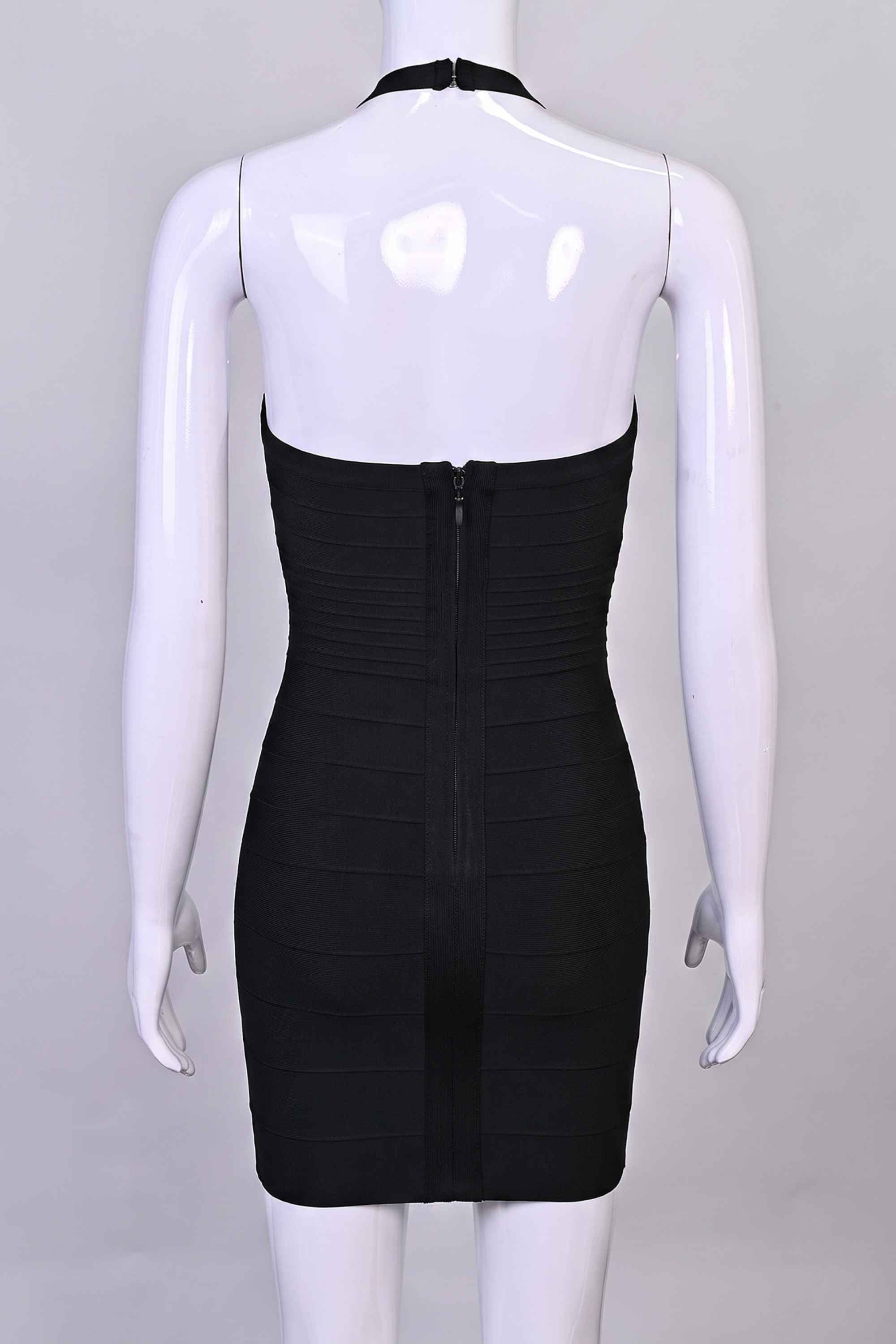 Woman wearing a figure flattering  Kia Bandage Mini Dress - Classic Black BODYCON COLLECTION Pty Ltd