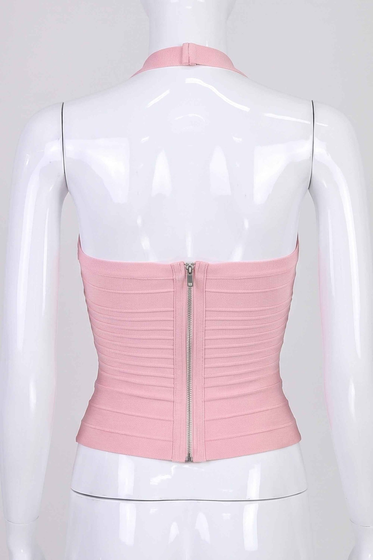 Woman wearing a figure flattering  Kia Bandage Top - Dusty Pink BODYCON COLLECTION Pty Ltd