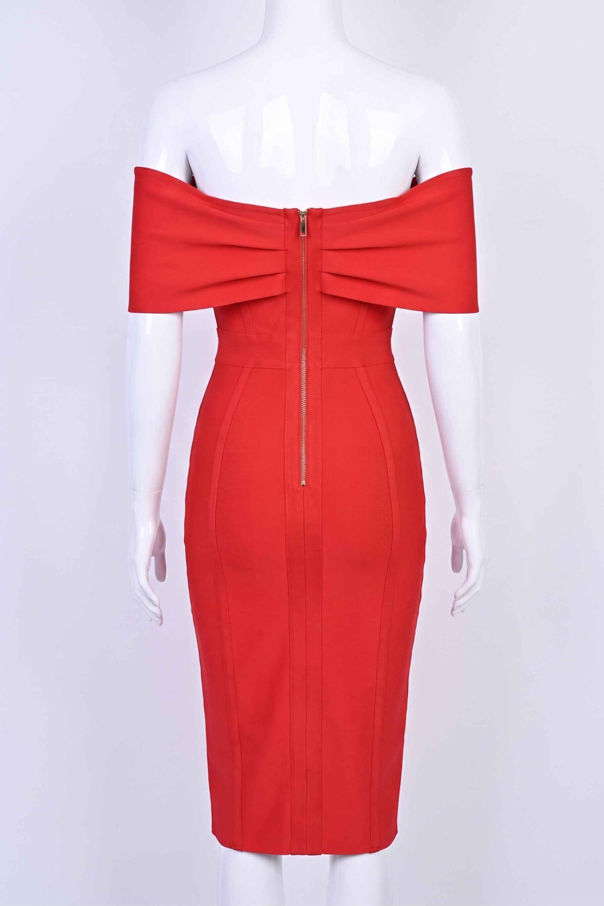 Woman wearing a figure flattering  Kristina Bodycon Dress Dress - Lipstick Red BODYCON COLLECTION