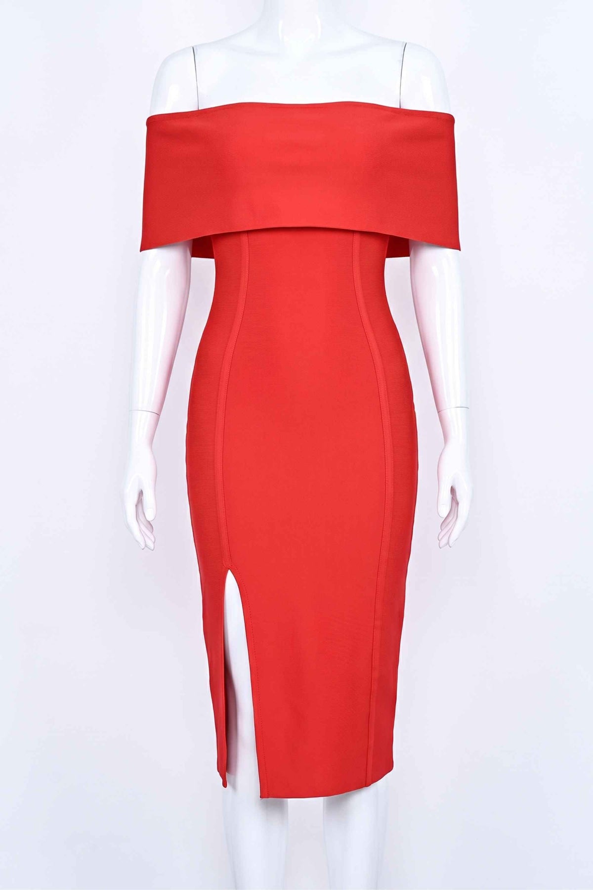 Woman wearing a figure flattering  Kristina Bodycon Dress Dress - Lipstick Red BODYCON COLLECTION