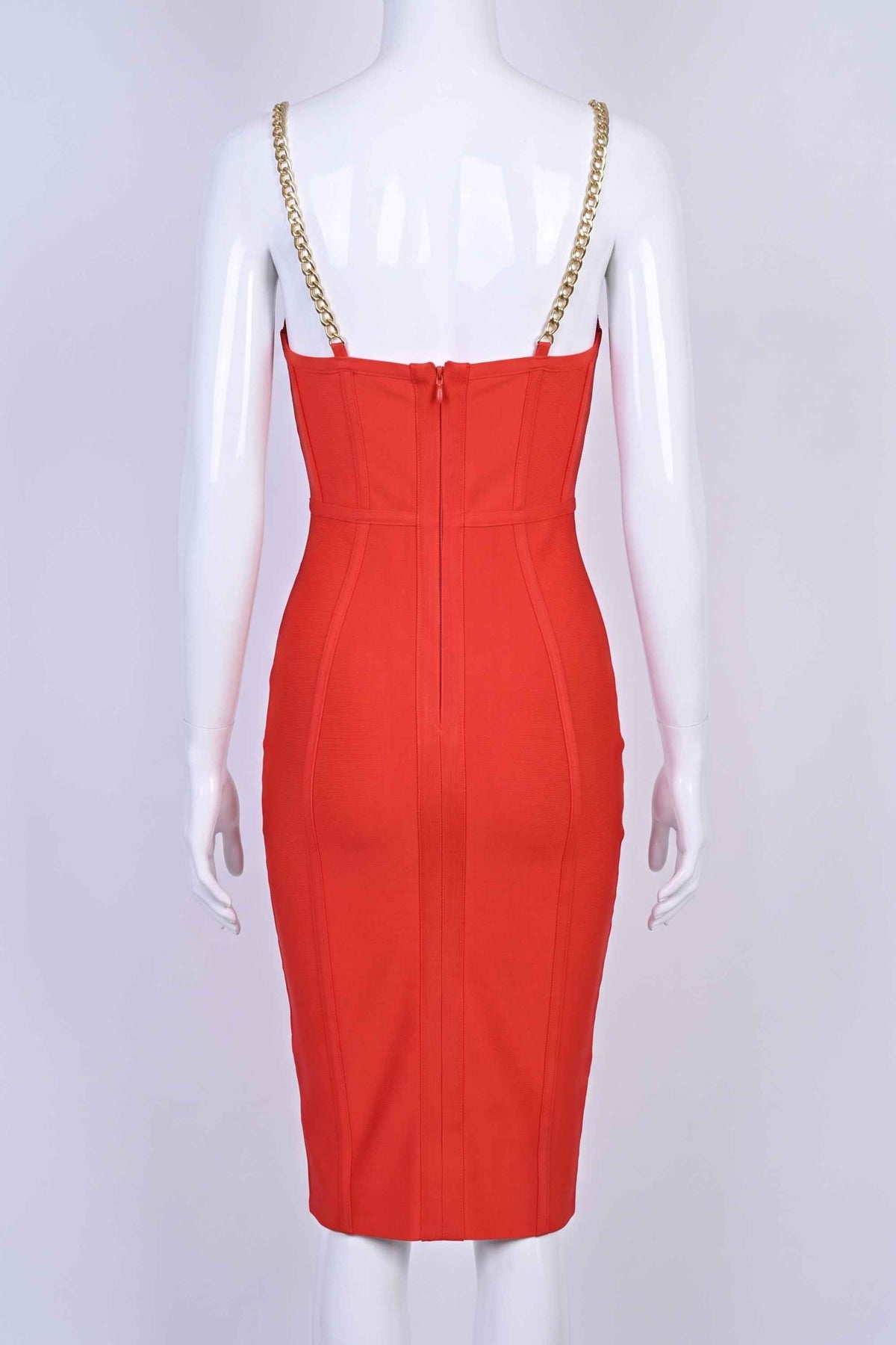Woman wearing a figure flattering  Leah Bodycon Dress - Lipstick Red Bodycon Collection