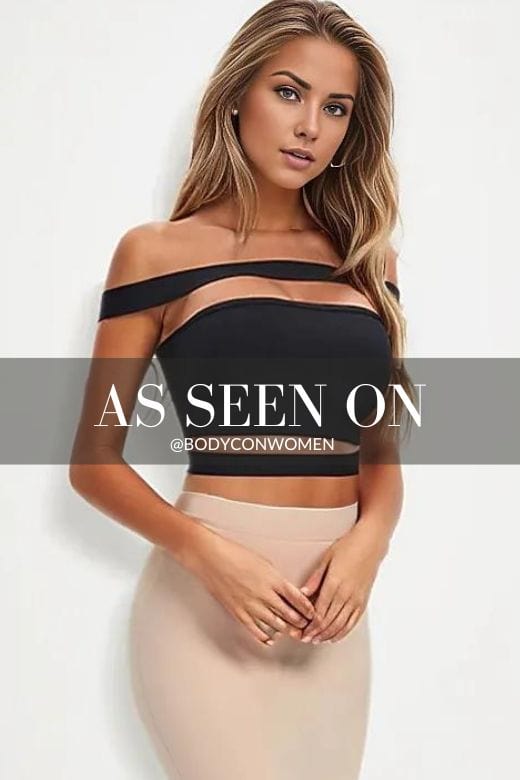 Woman wearing a figure flattering  Lexia Bandage Crop Top - Classic Black BODYCON COLLECTION