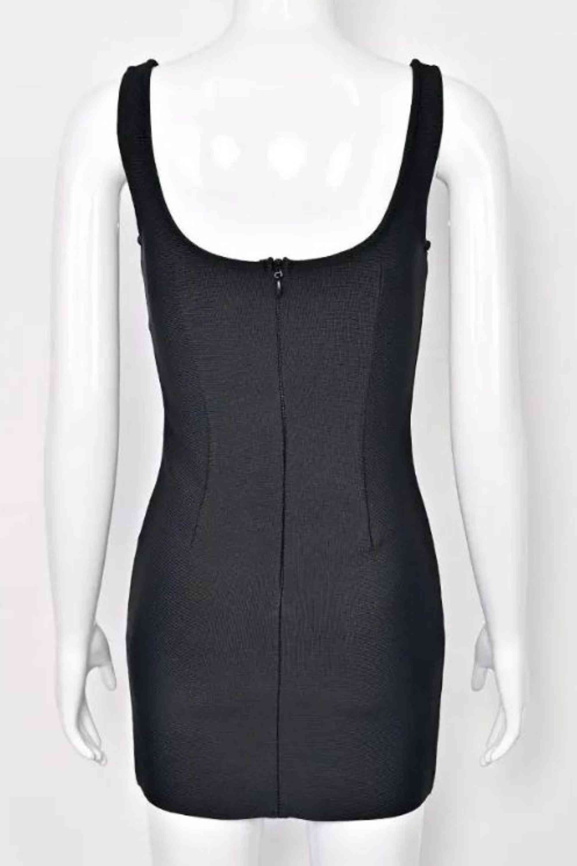 Woman wearing a figure flattering  Livia Bodycon Mini Dress - Classic Black BODYCON COLLECTION Pty Ltd