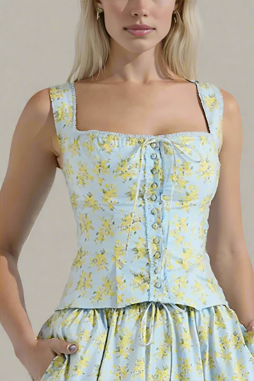 Woman wearing a figure flattering  Livia Top - Sky Blue BODYCON COLLECTION Pty Ltd