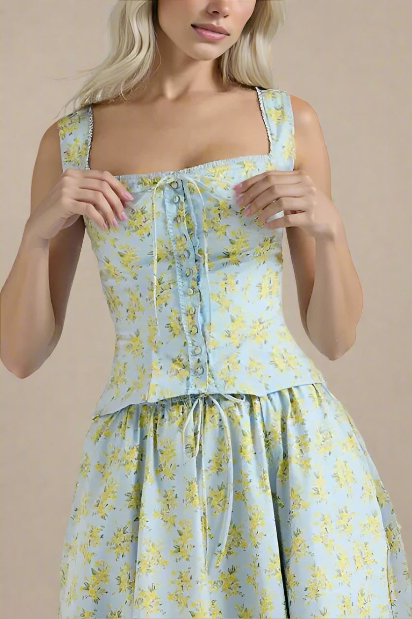 Woman wearing a figure flattering  Livia Top - Sky Blue BODYCON COLLECTION Pty Ltd