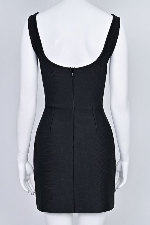 Woman wearing a figure flattering  Livia Wrap Bodycon Mini Dress - Classic Black BODYCON COLLECTION Pty Ltd